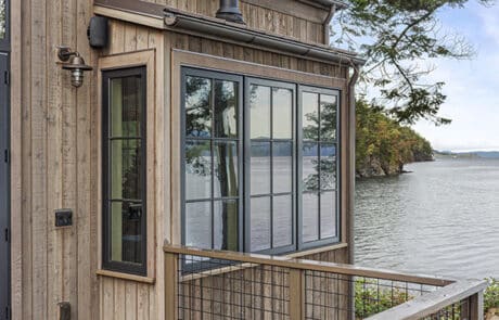 Friday Harbor Remodel view of patio looking out towards the water | True Bearing Built